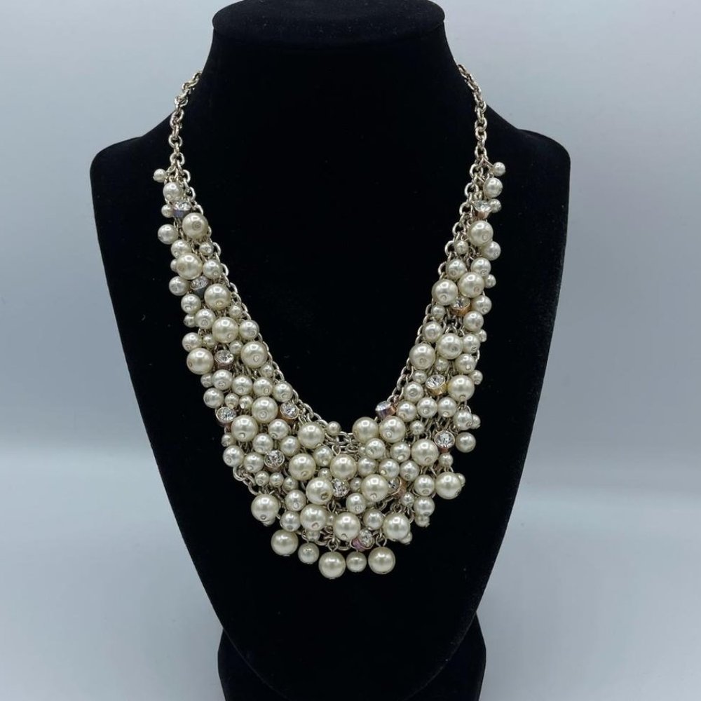 Charter Club Pearl and Crystal Bib Necklace